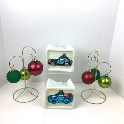 343 Handblown Glass Ornament Truck & Dragster Lot