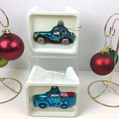 343 Handblown Glass Ornament Truck & Dragster Lot