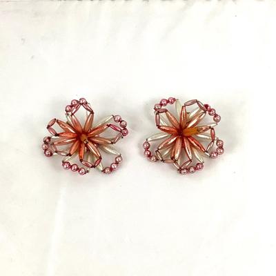 Lot 350 Pair of Vintage Beaded Flower Clip-On Ornaments