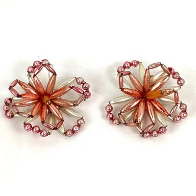 Lot 350 Pair of Vintage Beaded Flower Clip-On Ornaments