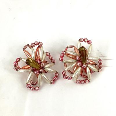 Lot 350 Pair of Vintage Beaded Flower Clip-On Ornaments