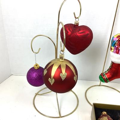 365 Glass Holiday Ornament Lot Santa Stocking Hearts