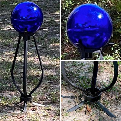 One (1) ~ 9â€ Cobalt Blue Glass Gazing Ball ~ With Black Metal Stand