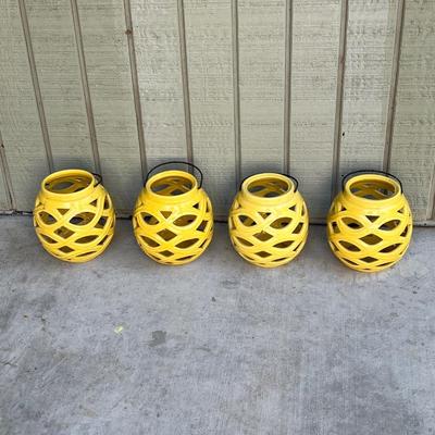 Set Of Four (4) Yellow Ceramic Outdoor Lanterns