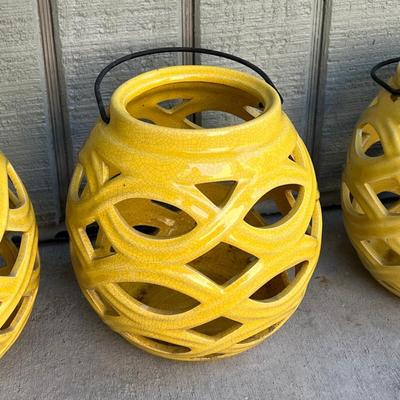 Set Of Four (4) Yellow Ceramic Outdoor Lanterns