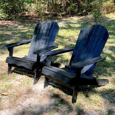 Pair (2) ~ Folding Wooden Black Adirondack Chairs