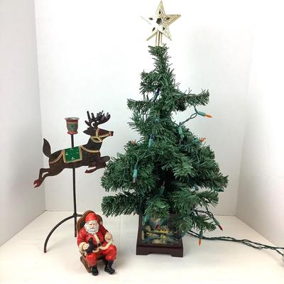 368 Pre-lit Christmas Tree Big Sky Carvers Santa Reindeer Candleholder