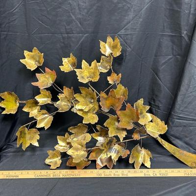 Vintage Midcentury Brutalist Wall Hanging Metal Torch Art Tree Branch with Leaves