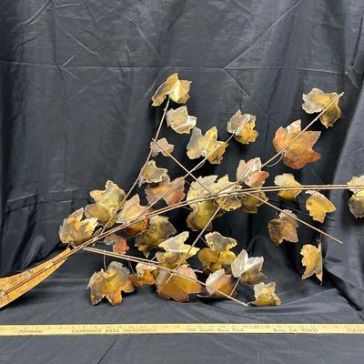 Vintage Midcentury Brutalist Wall Hanging Metal Torch Art Tree Branch with Leaves
