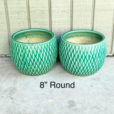 Set Of Four (4) ~ Teal Glazed Pottery Planters