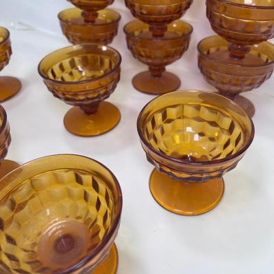 Set of 10 Amber Vintage Depression glass optic cube