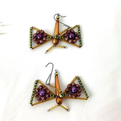 Lot 352 Pair of Vintage Purple/Gold Glass Beaded Butterfly