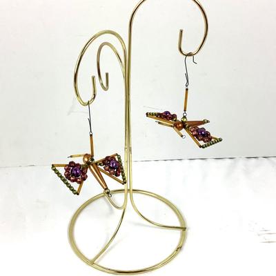 Lot 352 Pair of Vintage Purple/Gold Glass Beaded Butterfly