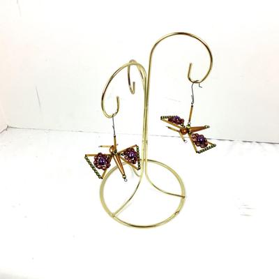 Lot 352 Pair of Vintage Purple/Gold Glass Beaded Butterfly