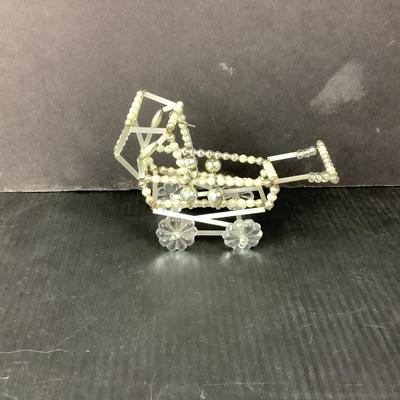Lot 359 Vintage Mercury Glass Beaded Baby Stroller Christmas Ornament