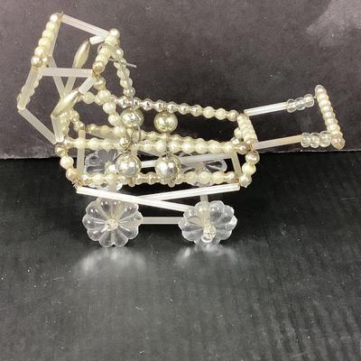 Lot 359 Vintage Mercury Glass Beaded Baby Stroller Christmas Ornament