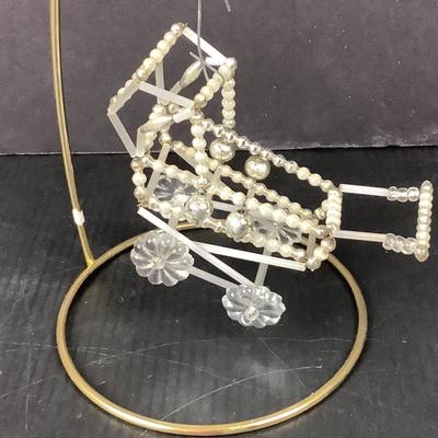 Lot 359 Vintage Mercury Glass Beaded Baby Stroller Christmas Ornament
