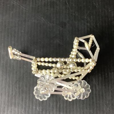 Lot 359 Vintage Mercury Glass Beaded Baby Stroller Christmas Ornament