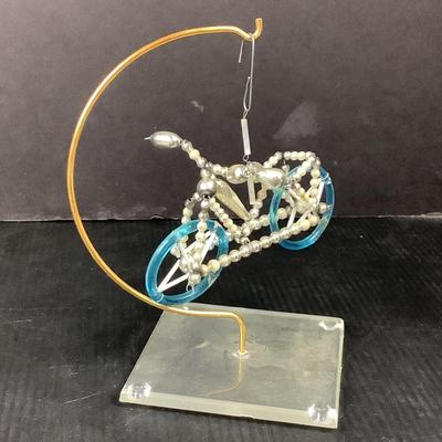 Lot 361 Vintage Gablonzer Blown Mercury Glass Beaded Christmas Ornament, Bicycle