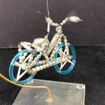 Lot 361 Vintage Gablonzer Blown Mercury Glass Beaded Christmas Ornament, Bicycle