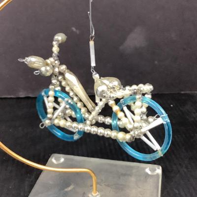 Lot 361 Vintage Gablonzer Blown Mercury Glass Beaded Christmas Ornament, Bicycle