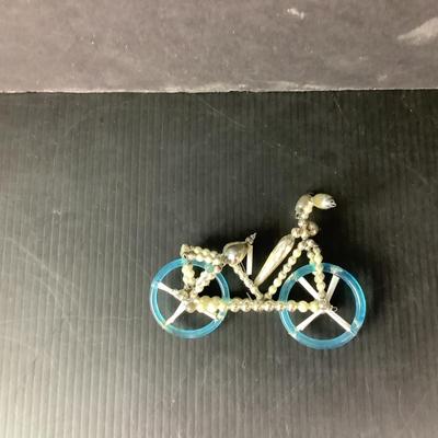 Lot 361 Vintage Gablonzer Blown Mercury Glass Beaded Christmas Ornament, Bicycle