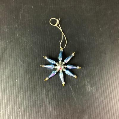 Lot 362  Vintage LT. Blue Blown Mercury Glass Beaded Snowflake