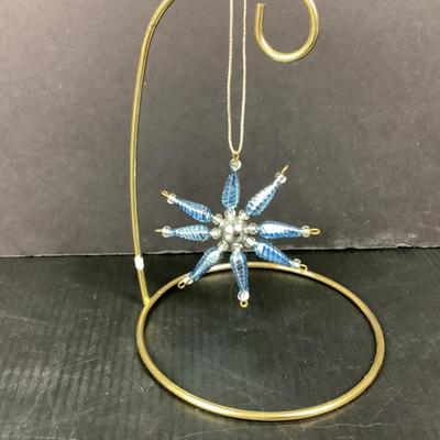 Lot 362  Vintage LT. Blue Blown Mercury Glass Beaded Snowflake