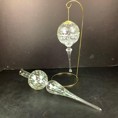 Lot 382. Clear Glass Tree-topper with Shades of Green Glitter & Hanging Ornament