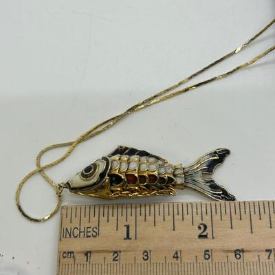 Gold Tone Articulated Koi Fish Pendant Necklace