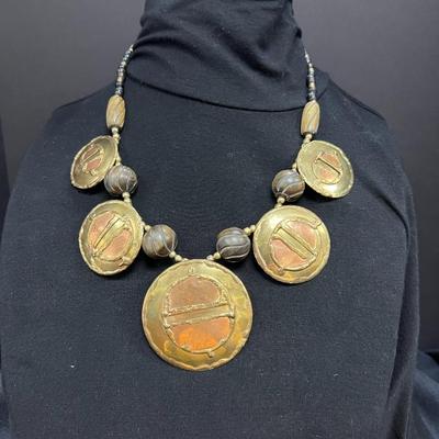 Brass, Copper and Wood bead necklace