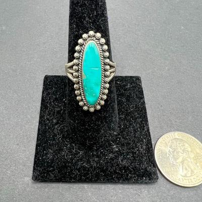 Turquoise ring with beaded trim