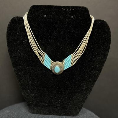 Sterling turquoise liquid silver choker