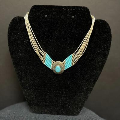 Sterling turquoise liquid silver choker