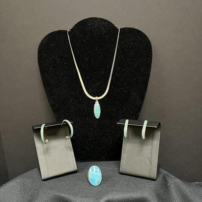 Inlaid 6 piece turquoise and silver pieces