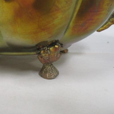 Brass Footed Bowl With Ram Heads