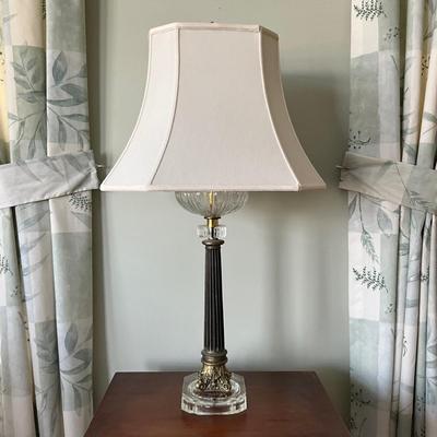 MB-1031 Vintage Crystal and Brass Classic Column Lamp with Silk Shade