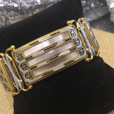 Moroccan Damascene Bracelet with Mother of Pearl
