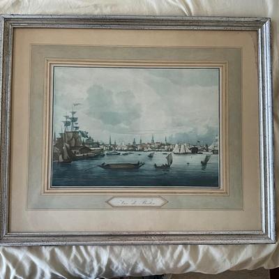 MB-1043 Antique "Vue de Boston" Harbour Framed Restrike by Ambroise Garneray