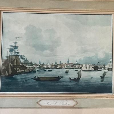 MB-1043 Antique "Vue de Boston" Harbour Framed Restrike by Ambroise Garneray
