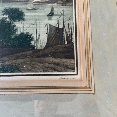 MB-1044 Antique "Vue De Baltimore"  Harbour Framed Restrike by Ambroise Garneray