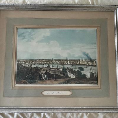 MB-1044 Antique "Vue De Baltimore"  Harbour Framed Restrike by Ambroise Garneray