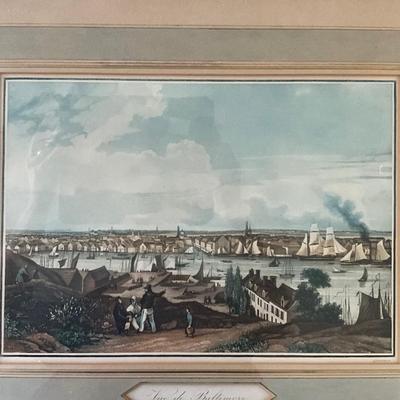 MB-1044 Antique "Vue De Baltimore"  Harbour Framed Restrike by Ambroise Garneray