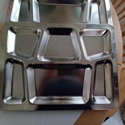 6 Stainless Steel 6 Compartment Mess Hall Trays