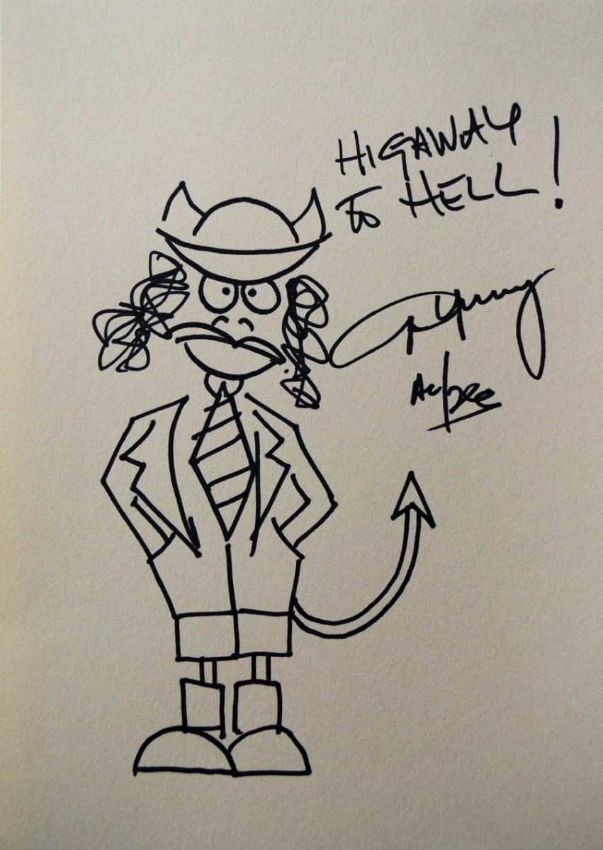 ACDC Angus Young hand drawn and signed sketch | EstateSales.org