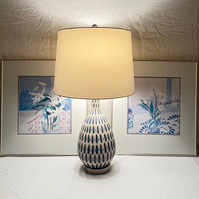 Modern Lamp & Pair of Framed Floral Prints (LR-RG)