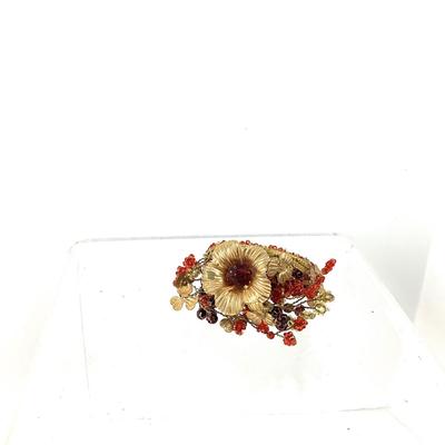 Lot 386 Set of Twelve Holiday Burnt Orange/Gold Beads with Gold Flowers Round Napkin Holders