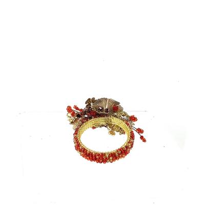 Lot 386 Set of Twelve Holiday Burnt Orange/Gold Beads with Gold Flowers Round Napkin Holders