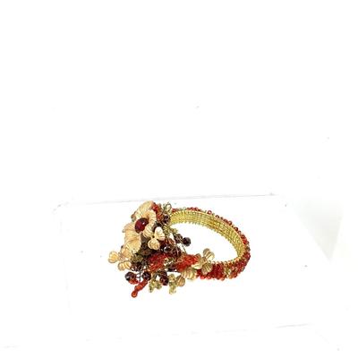 Lot 386 Set of Twelve Holiday Burnt Orange/Gold Beads with Gold Flowers Round Napkin Holders