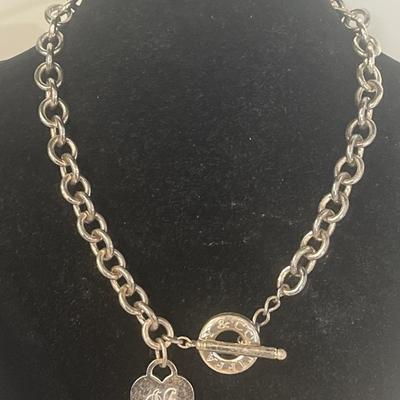 Tiffany & Co. Sterling Silver Heart â€œMâ€ Initial Toggle Necklace